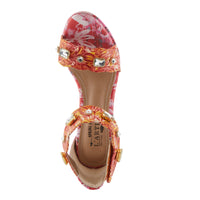 Thumbnail for A pair of women's L'Artiste Jewell closed back sandals in brown leather with intricate floral hand-painted detailing