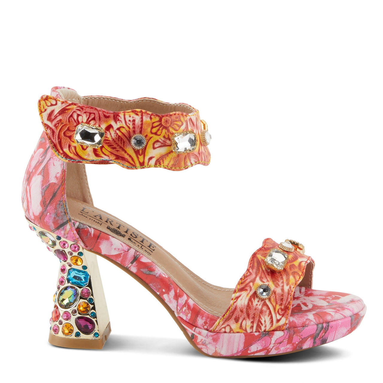 Pair of L'ARTISTE JEWELL CLOSED BACK SANDALS with intricate hand-painted designs and comfortable closed back straps