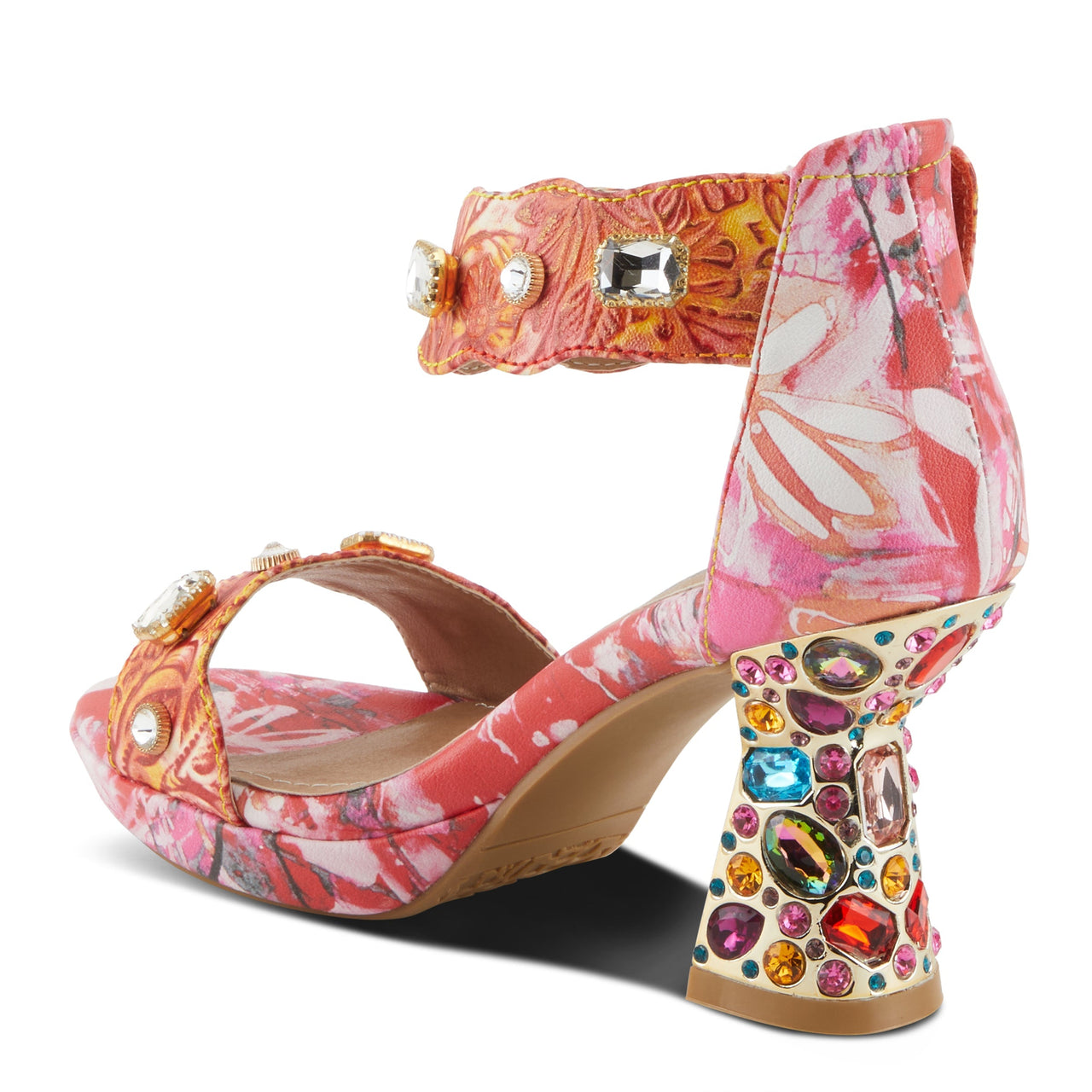 Pair of handcrafted L'ARTISTE JEWELL closed back sandals with intricate floral design