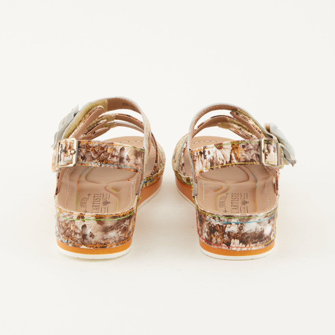 Stylish L'ARTISTE JOELINA-DAZI ankle strap sandals with intricate hand-painted details