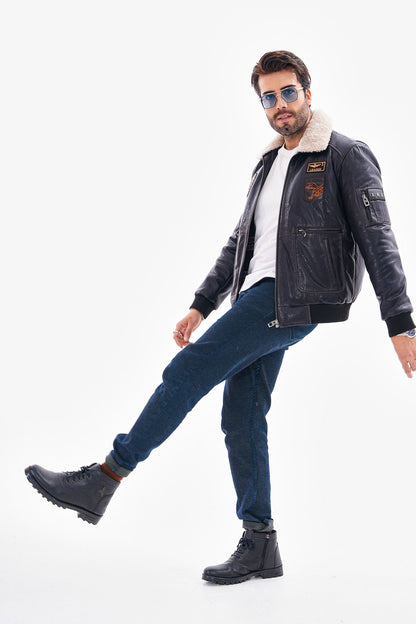 The Northway Navy Blue Lambskin Men Leather Jacket