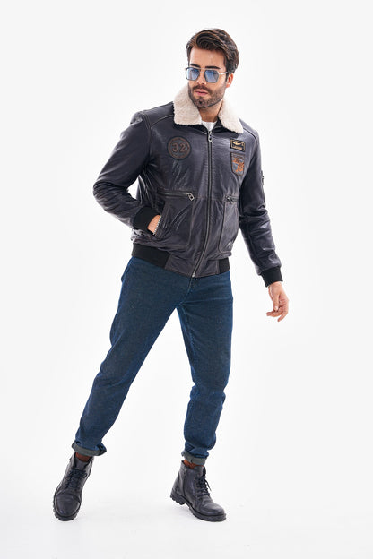 The Northway Navy Blue Lambskin Men Leather Jacket