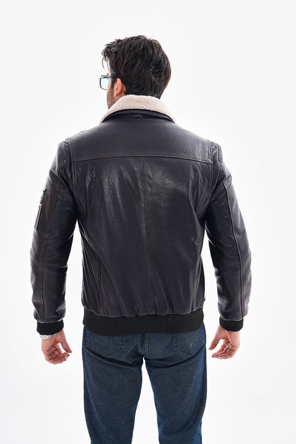 The Northway Navy Blue Lambskin Men Leather Jacket