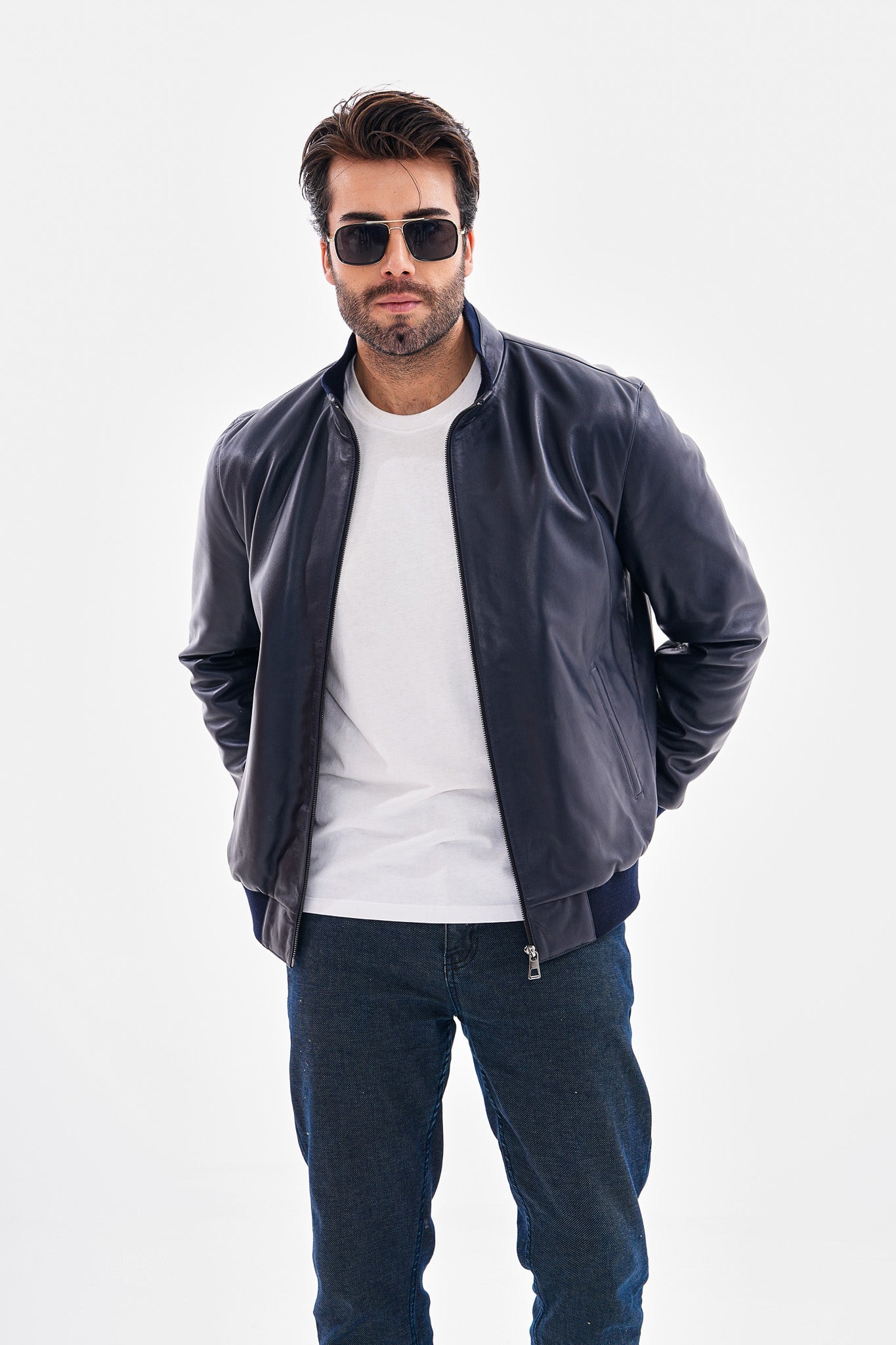 Vinci Leather Shoes The Ardent Lambskin Men Leather Jacket – Navy Blue