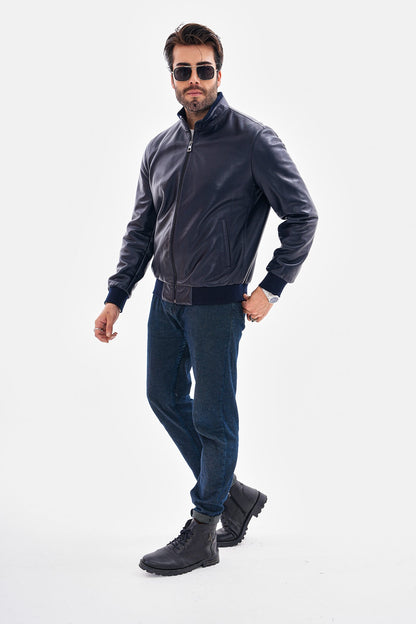 Vinci Leather Shoes The Ardent Lambskin Men Leather Jacket – Navy Blue