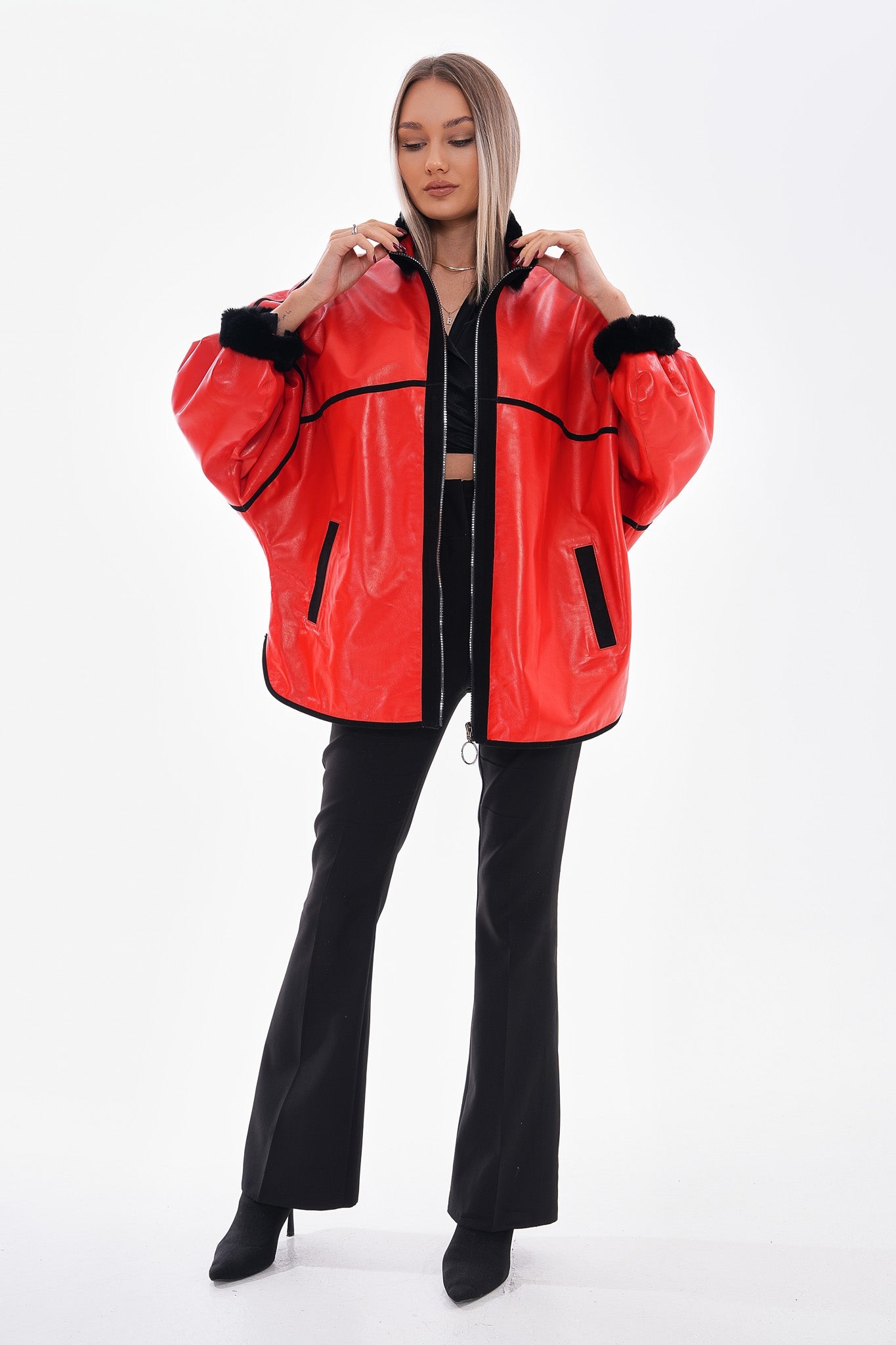 The Rebel Reversible Shearling Red Leather Women Jacket