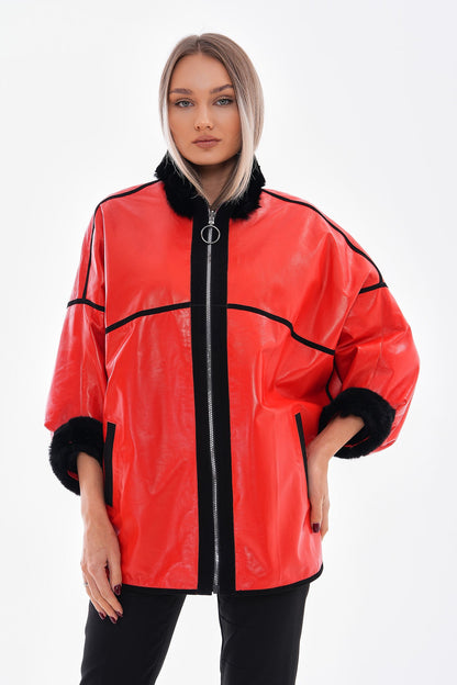 The Rebel Reversible Shearling Red Leather Women Jacket