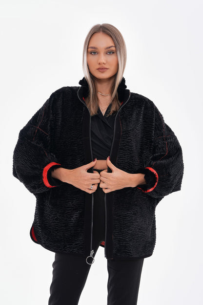 The Rebel Reversible Shearling Red Leather Women Jacket