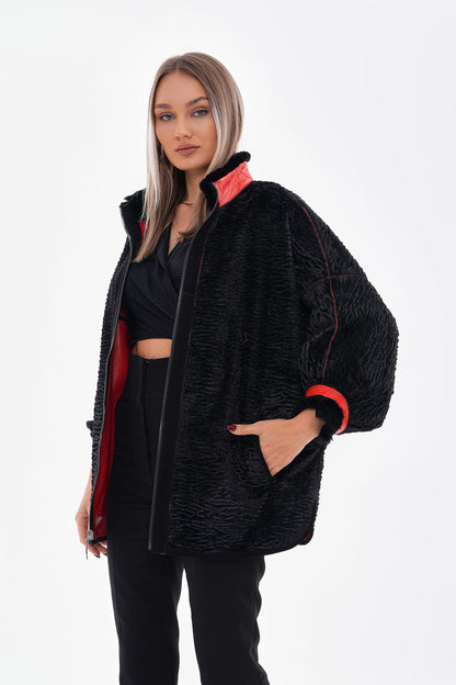 The Rebel Reversible Shearling Red Leather Women Jacket