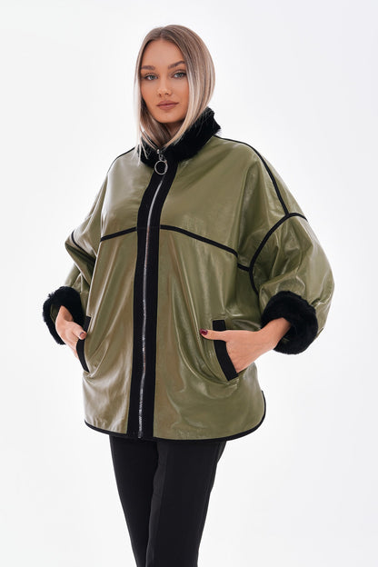 The Rebel Reversible Shearling Olive Green Leather Women Jacket