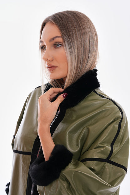 The Rebel Reversible Shearling Olive Green Leather Women Jacket