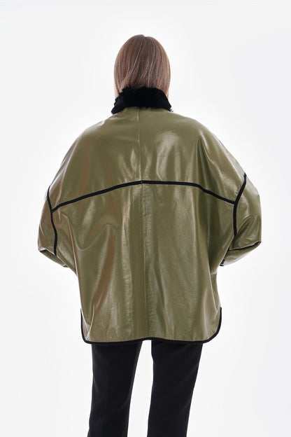 The Rebel Reversible Shearling Olive Green Leather Women Jacket