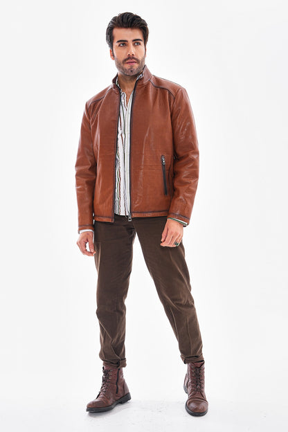 The Varden Tan Leather Men Jacket