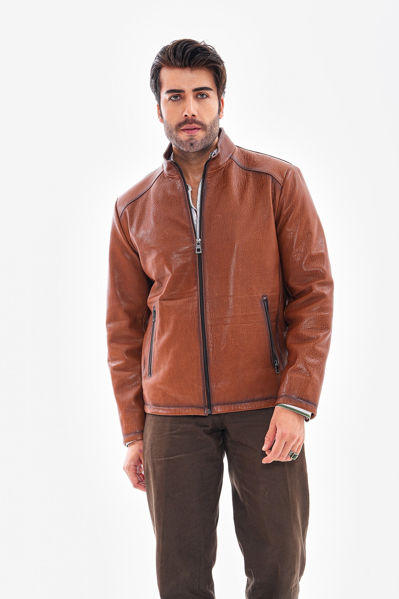 The Varden Tan Leather Men Jacket