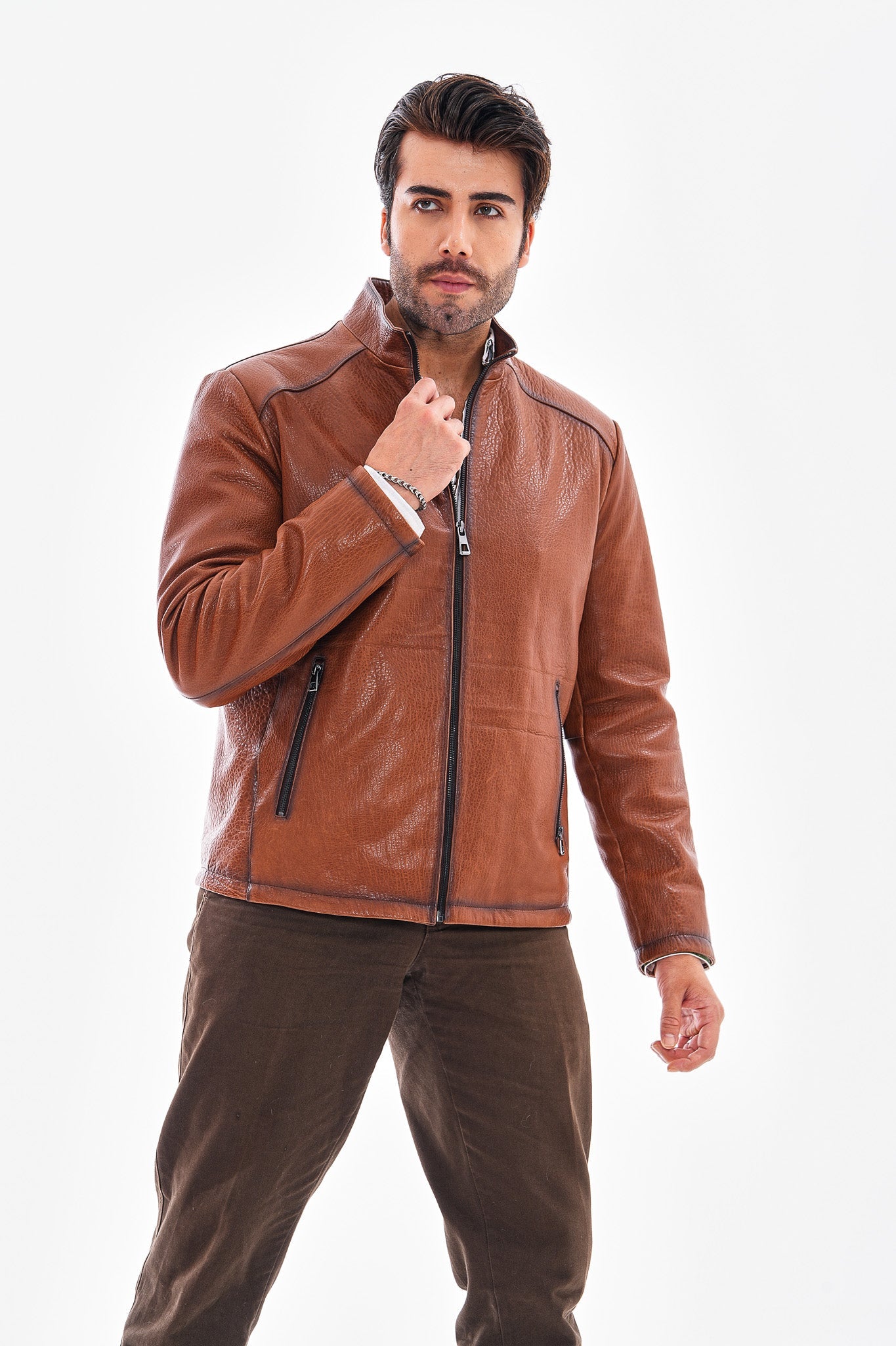 The Varden Tan Leather Men Jacket