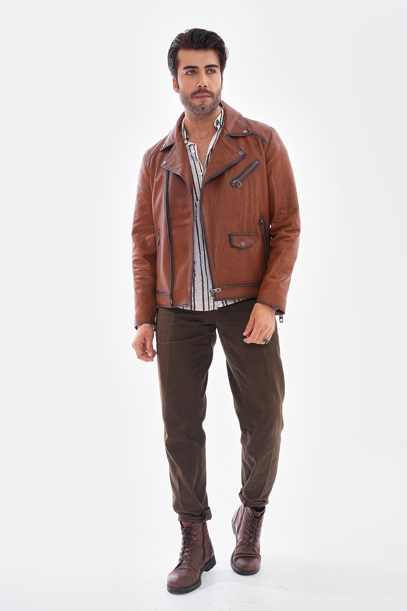 The Volt Textured Tan Leather Men Jacket