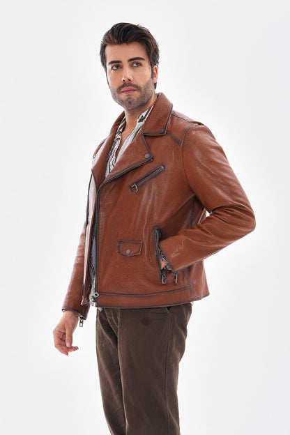 The Volt Textured Tan Leather Men Jacket