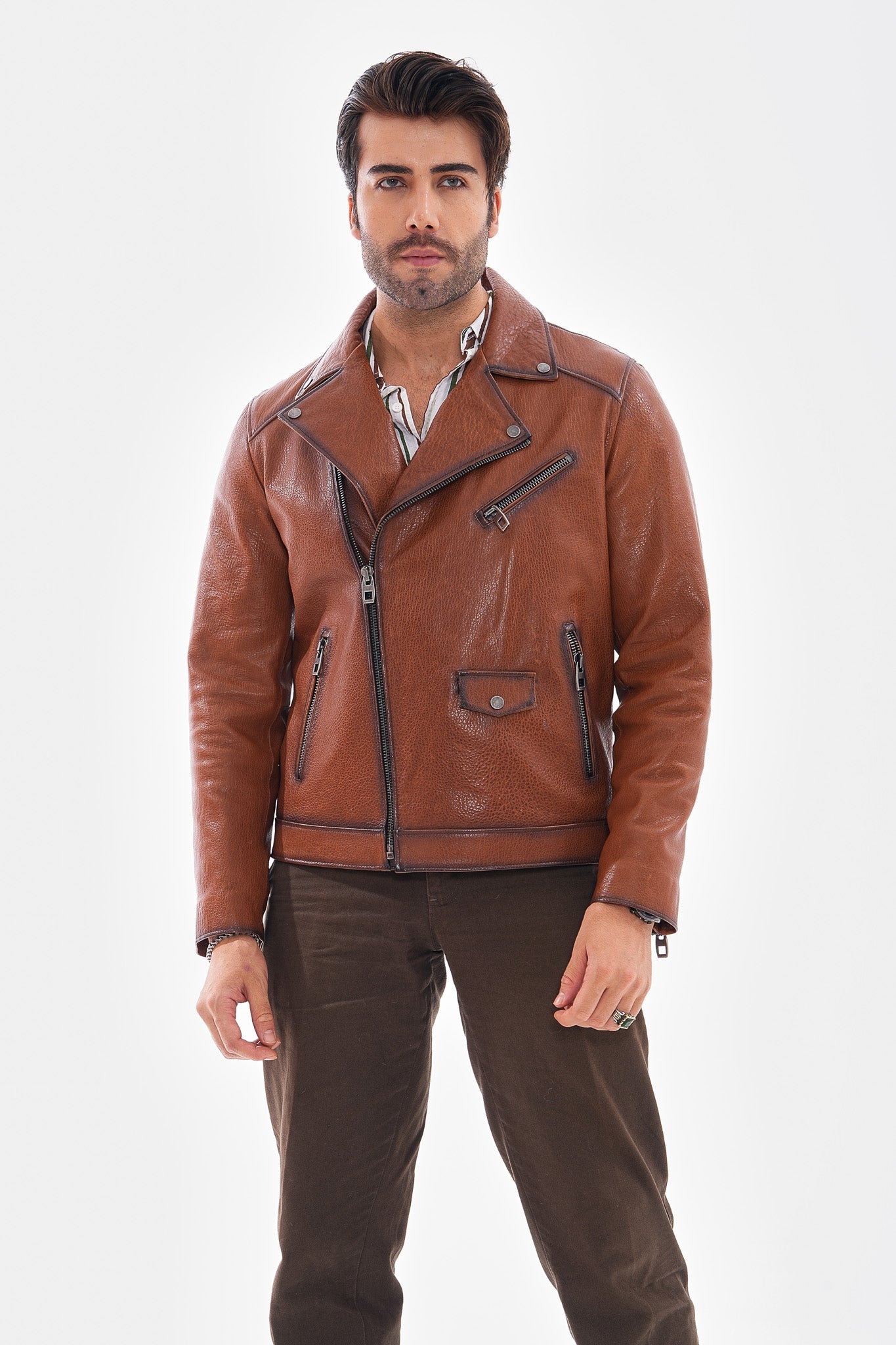 The Volt Textured Tan Leather Men Jacket