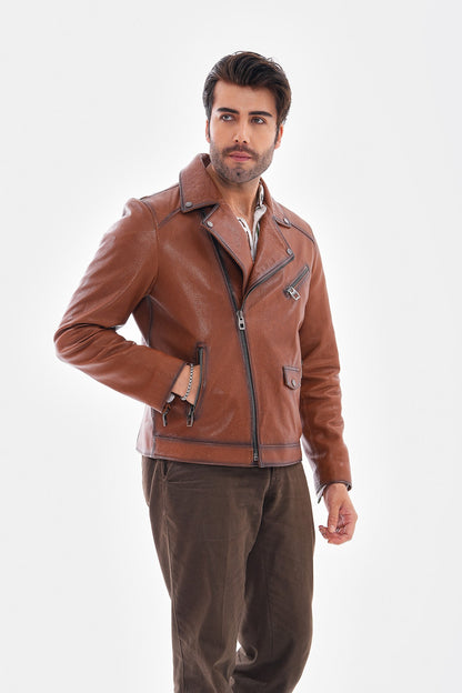 The Volt Textured Tan Leather Men Jacket
