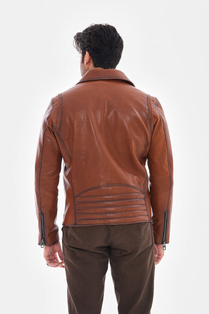 The Volt Textured Tan Leather Men Jacket