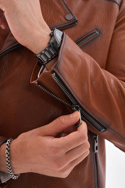 The Volt Textured Tan Leather Men Jacket