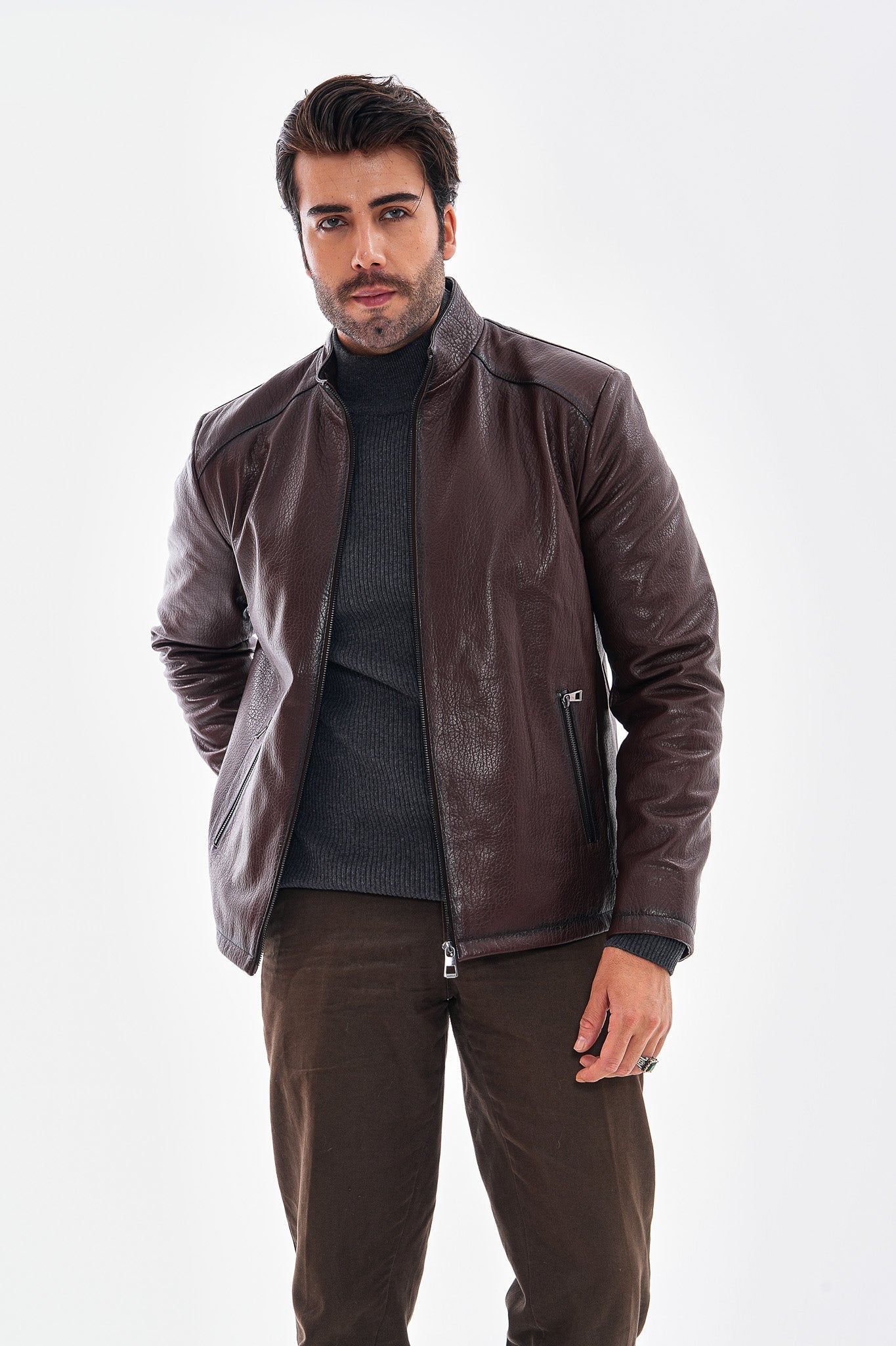 The Varden Chocolate Brown Leather Men Jacket
