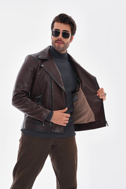 The Volt Textured Mahogany Leather Men Jacket