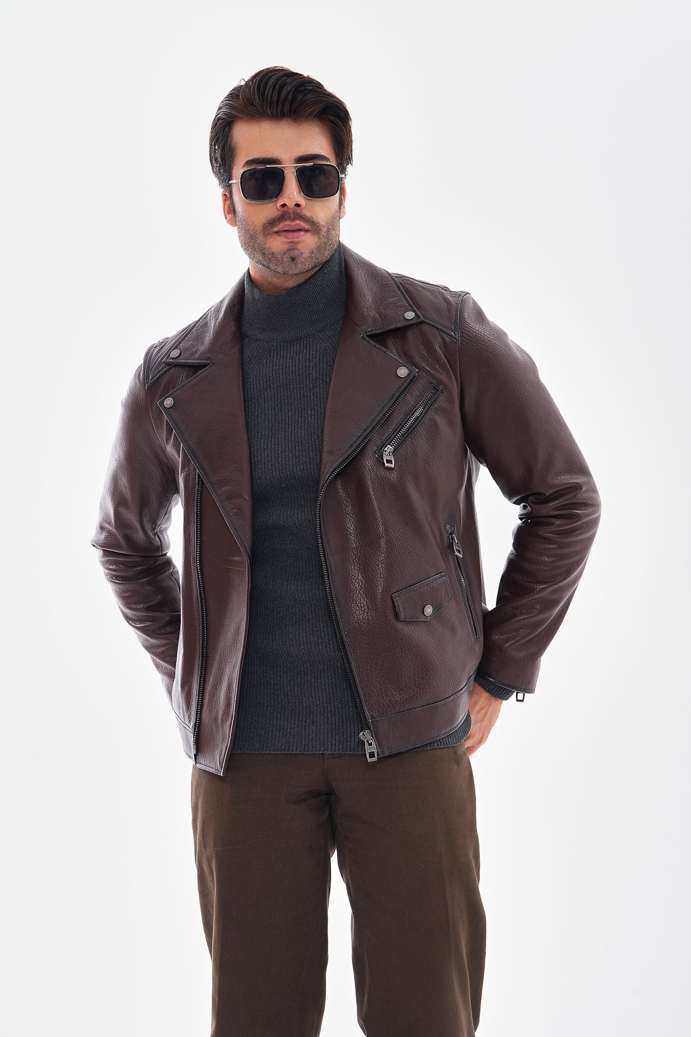 The Volt Textured Mahogany Leather Men Jacket