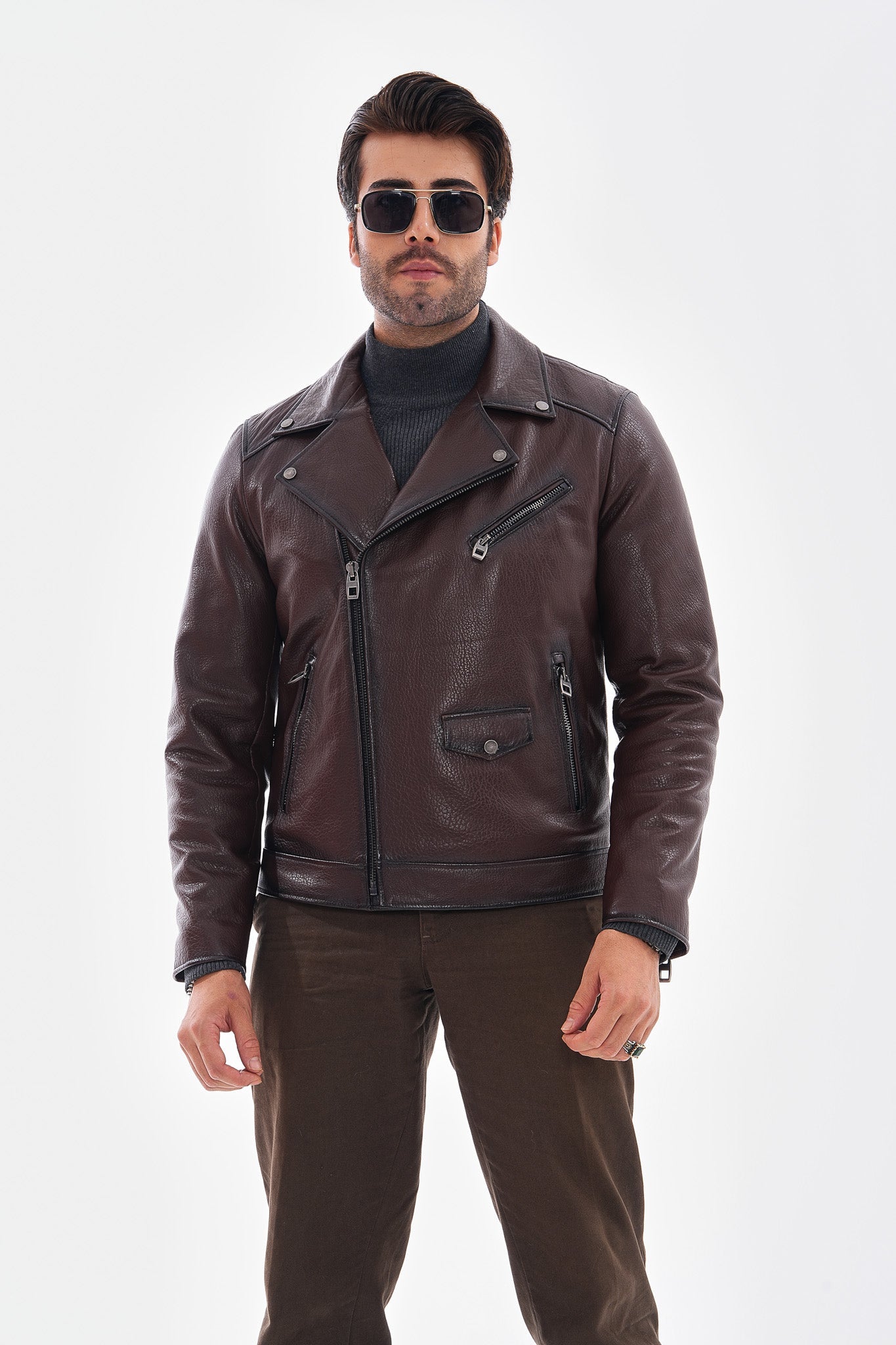 The Volt Textured Mahogany Leather Men Jacket