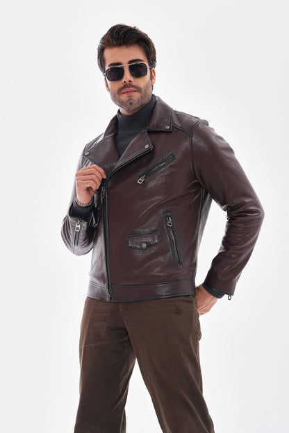 The Volt Textured Mahogany Leather Men Jacket