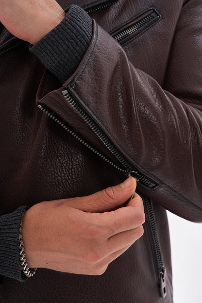 The Volt Textured Mahogany Leather Men Jacket