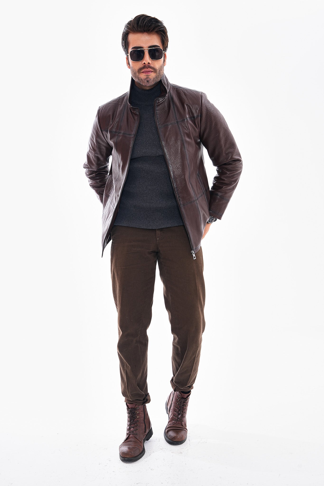 The Nero Coffee Brown Leather Men Jacket