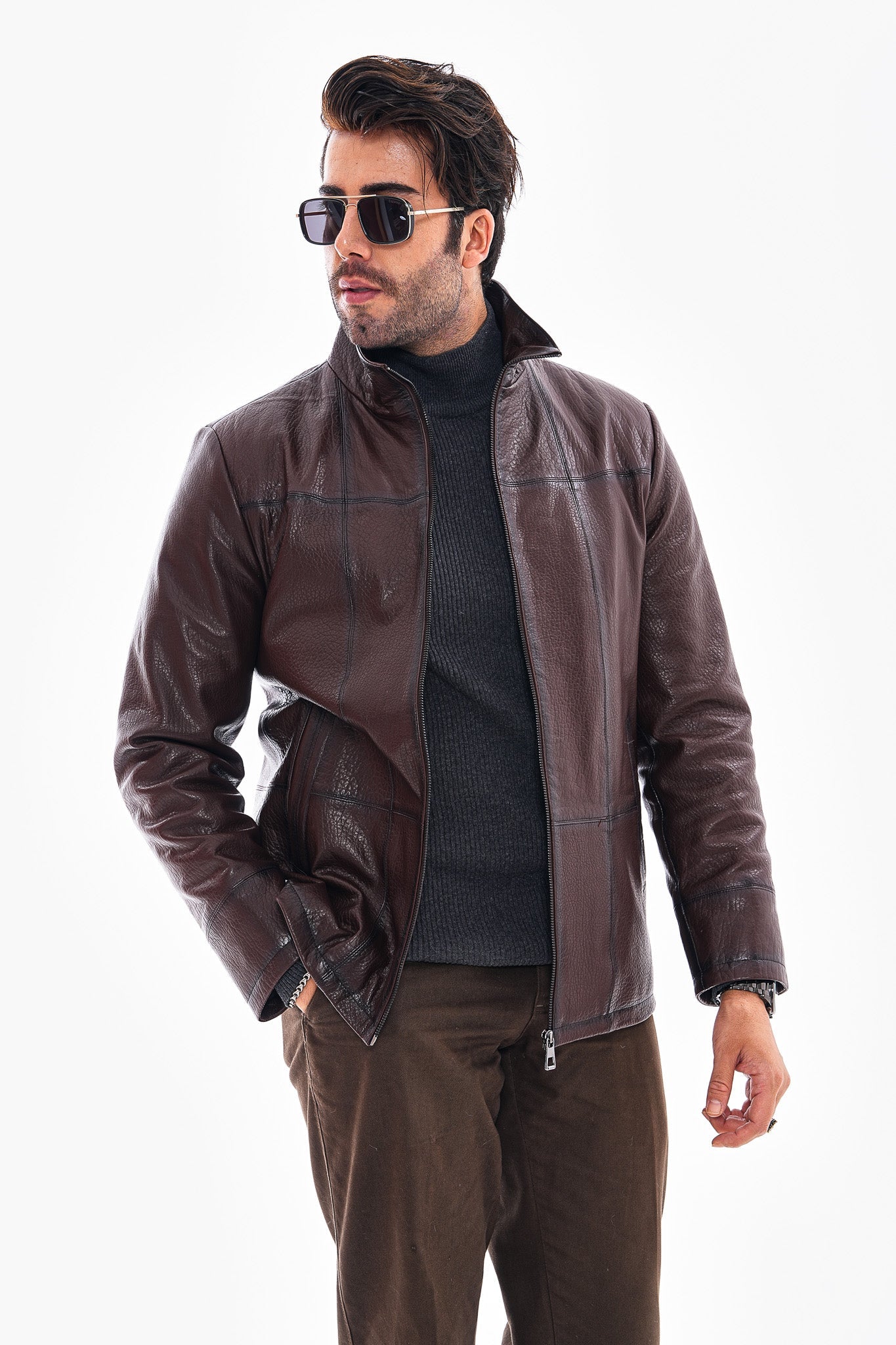 The Nero Coffee Brown Leather Men Jacket