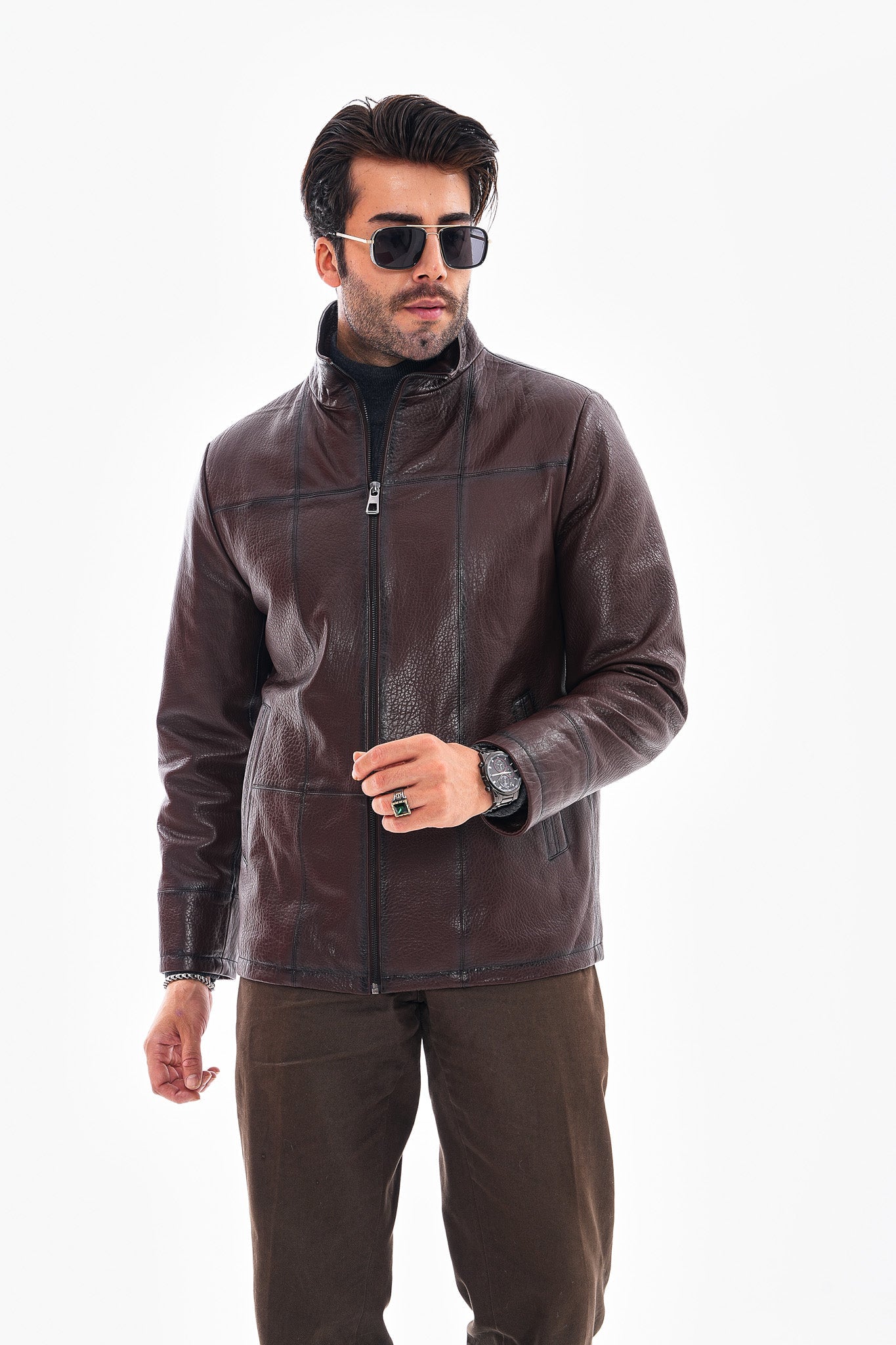 The Nero Coffee Brown Leather Men Jacket