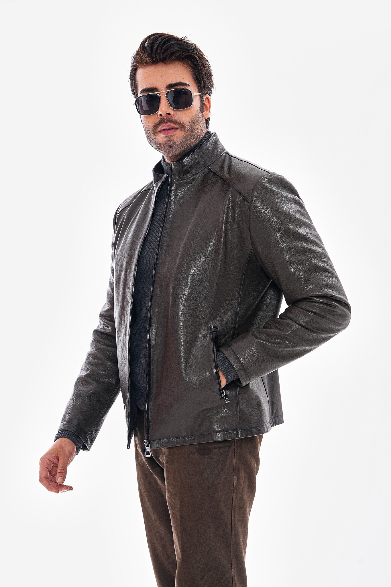 The Varden Dark Olive Leather Men Jacket
