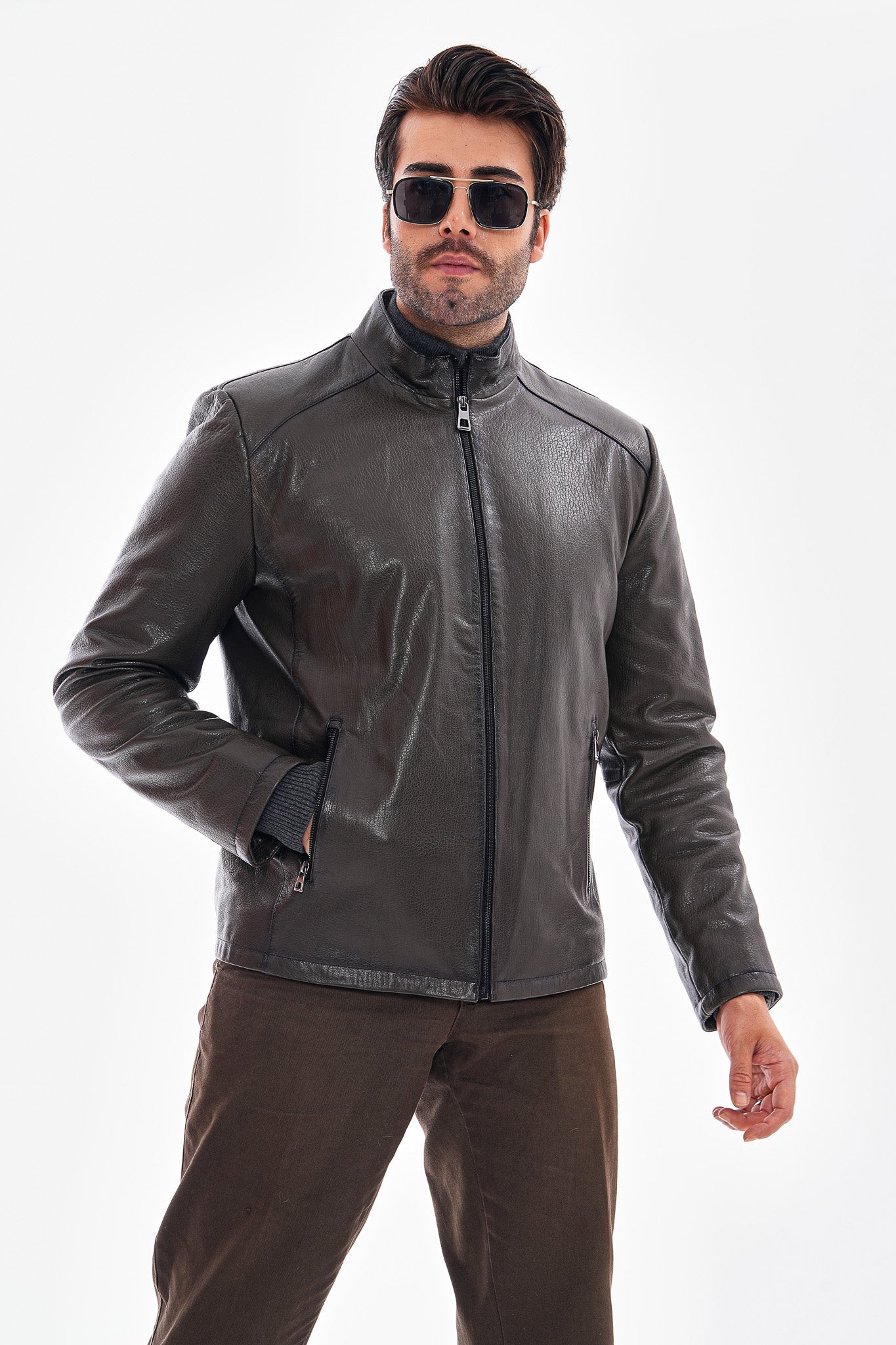 The Varden Dark Olive Leather Men Jacket