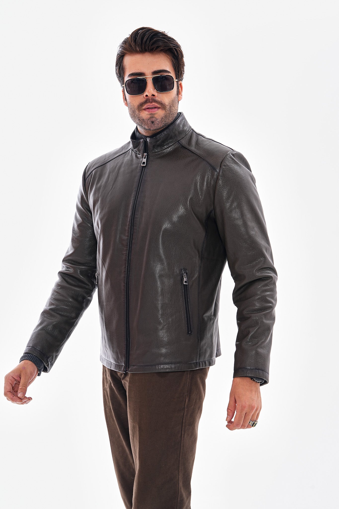 The Varden Dark Olive Leather Men Jacket
