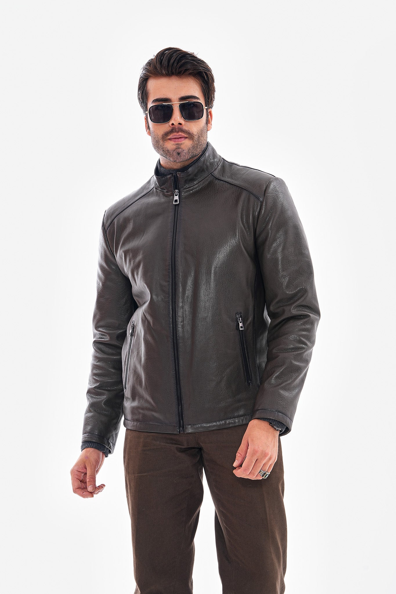 The Varden Dark Olive Leather Men Jacket