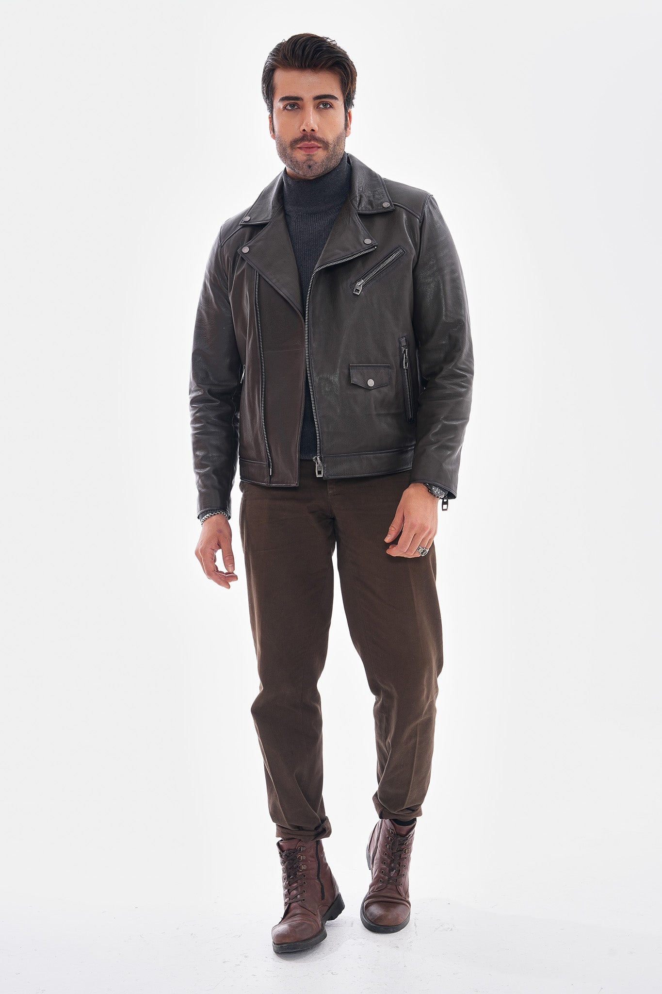 The Volt Textured Charcoal Leather Men Jacket