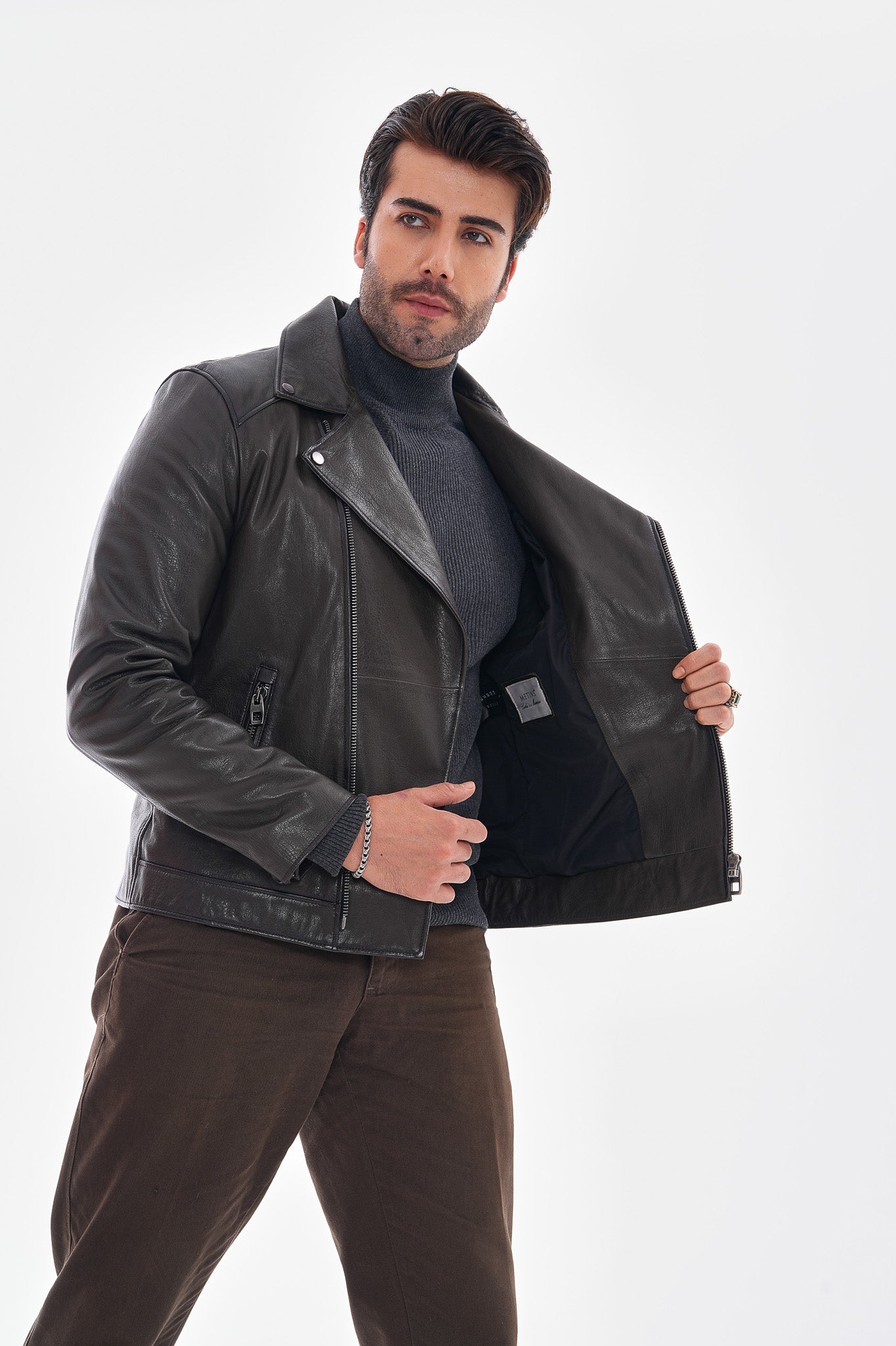 The Volt Textured Charcoal Leather Men Jacket