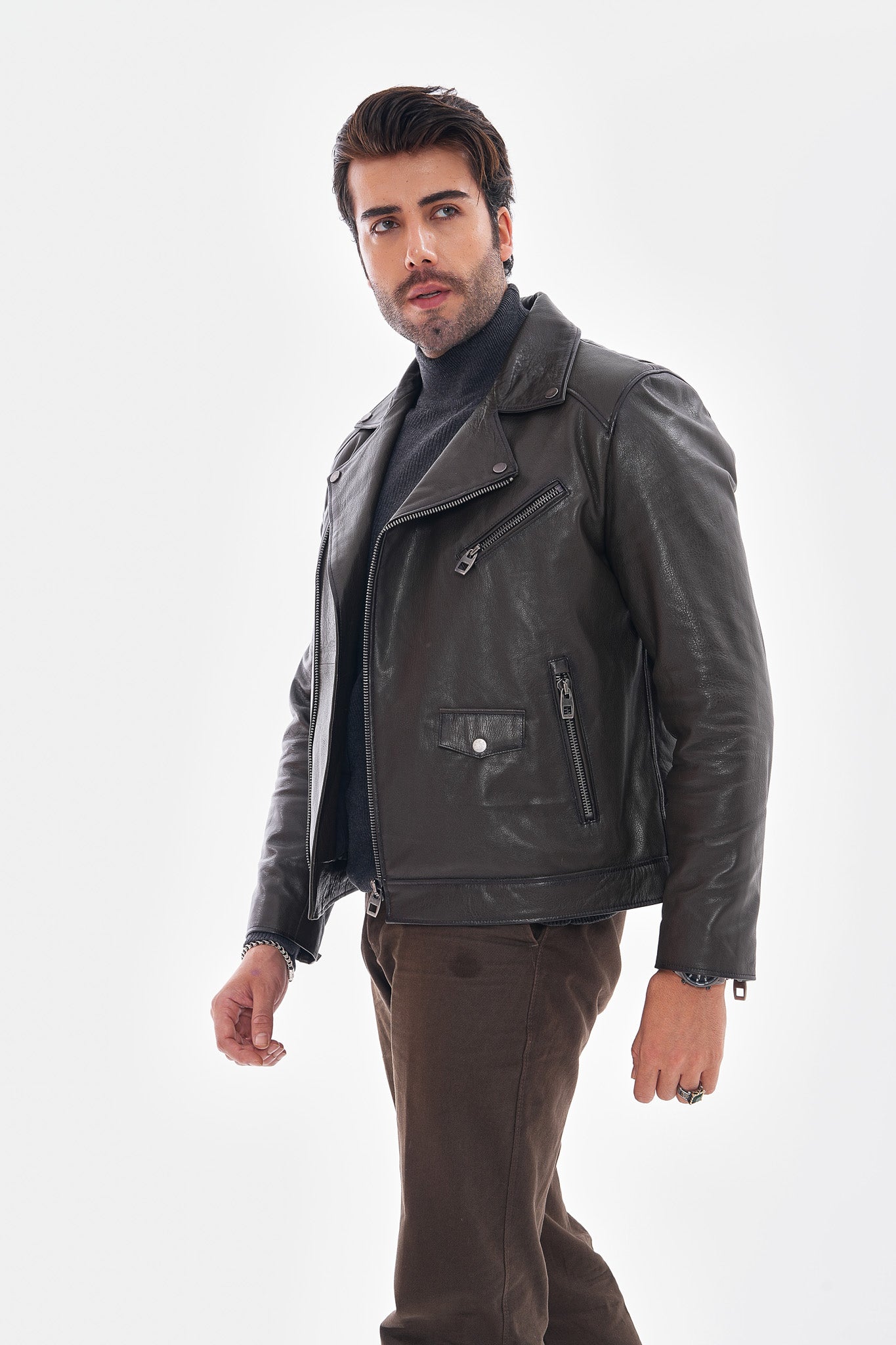 The Volt Textured Charcoal Leather Men Jacket