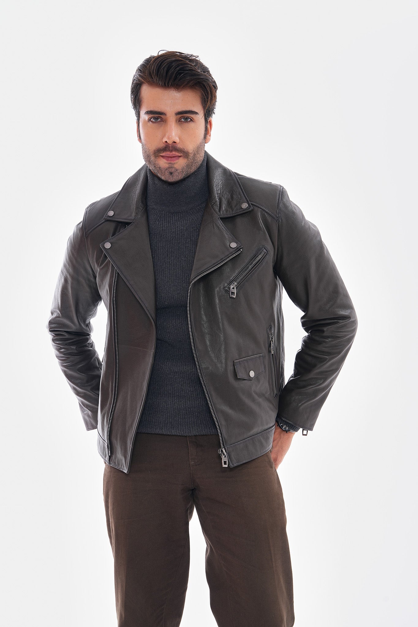 The Volt Textured Charcoal Leather Men Jacket