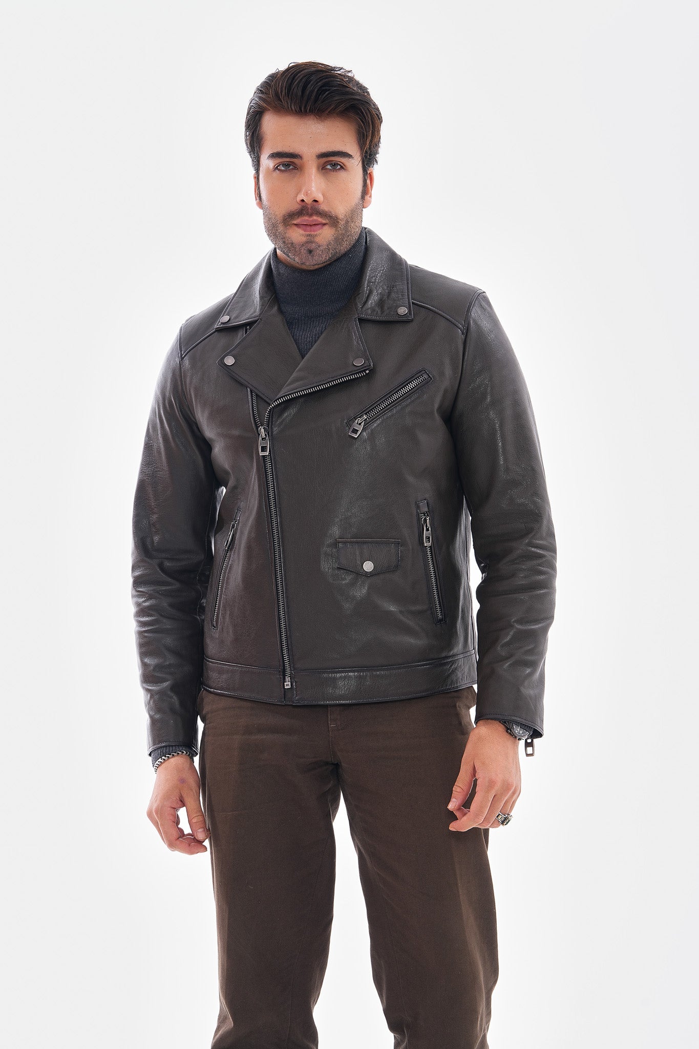 The Volt Textured Charcoal Leather Men Jacket