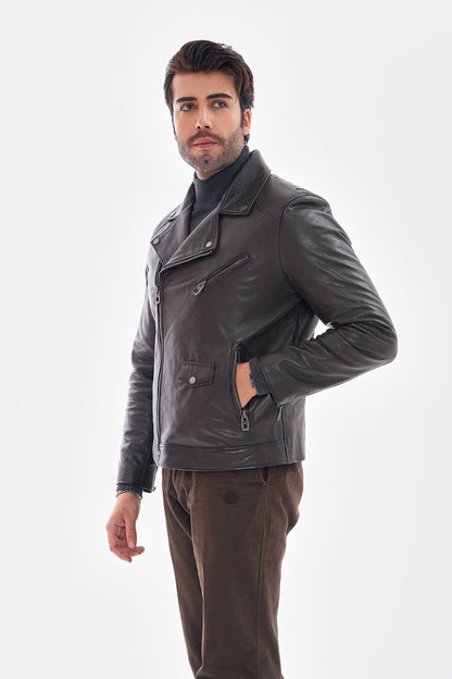 The Volt Textured Charcoal Leather Men Jacket