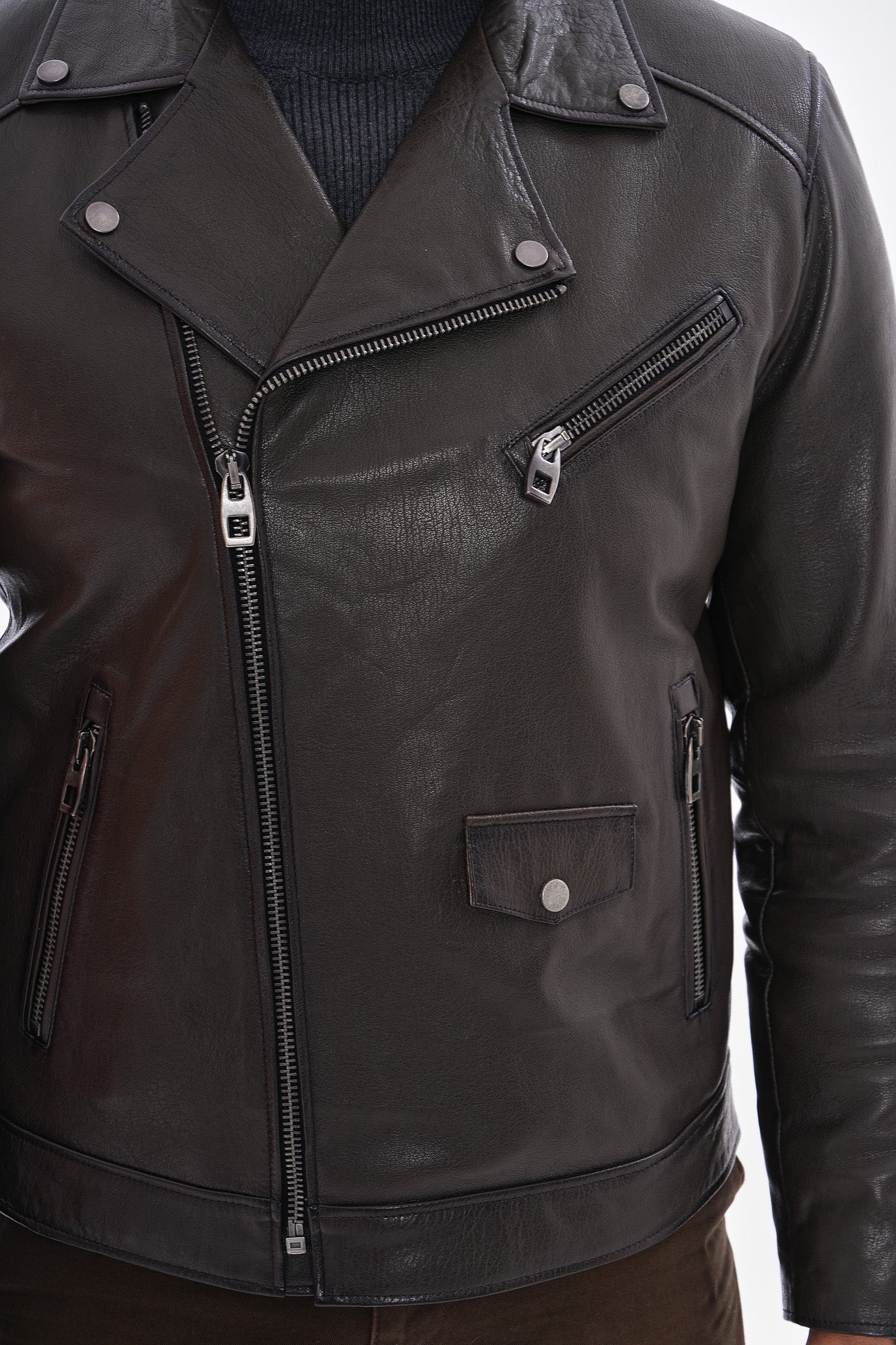 The Volt Textured Charcoal Leather Men Jacket