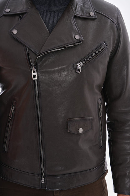 The Volt Textured Charcoal Leather Men Jacket