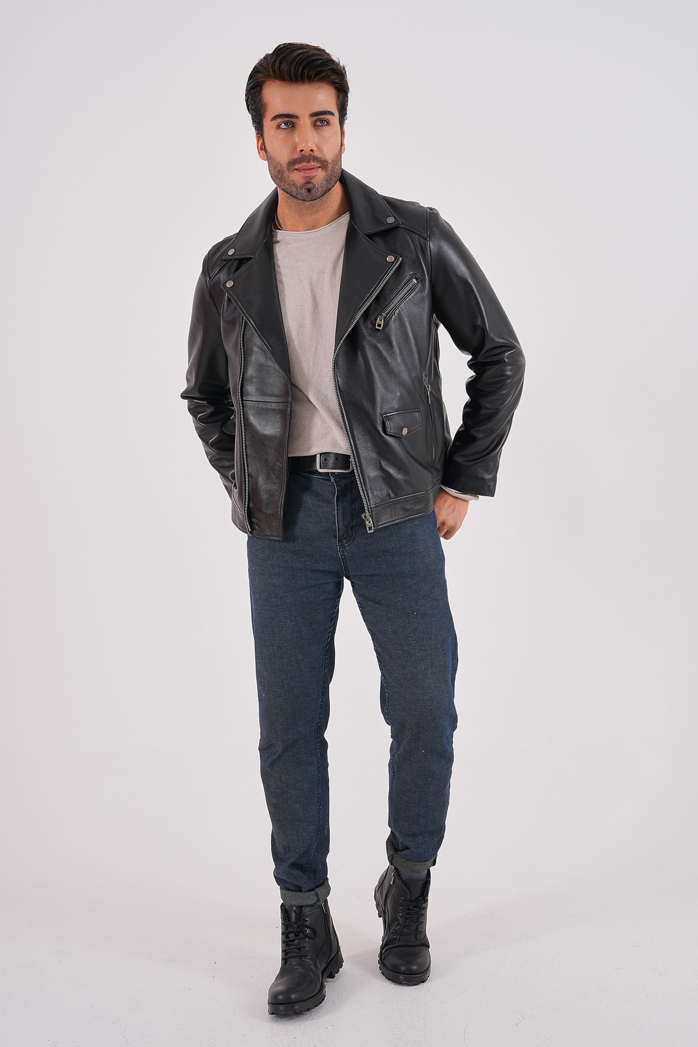 The Volt Black Leather Biker Men Jacket
