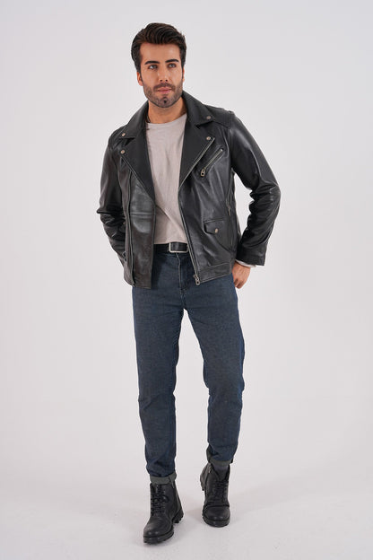 The Volt Black Leather Biker Men Jacket