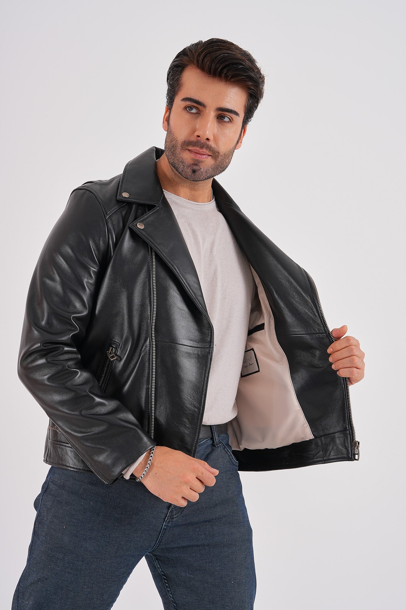 The Volt Black Leather Biker Men Jacket