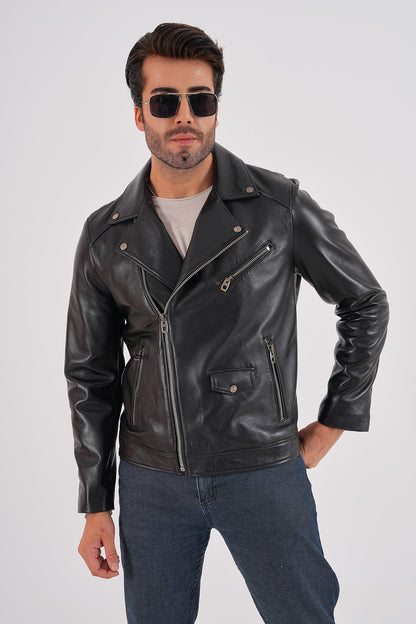 The Volt Black Leather Biker Men Jacket